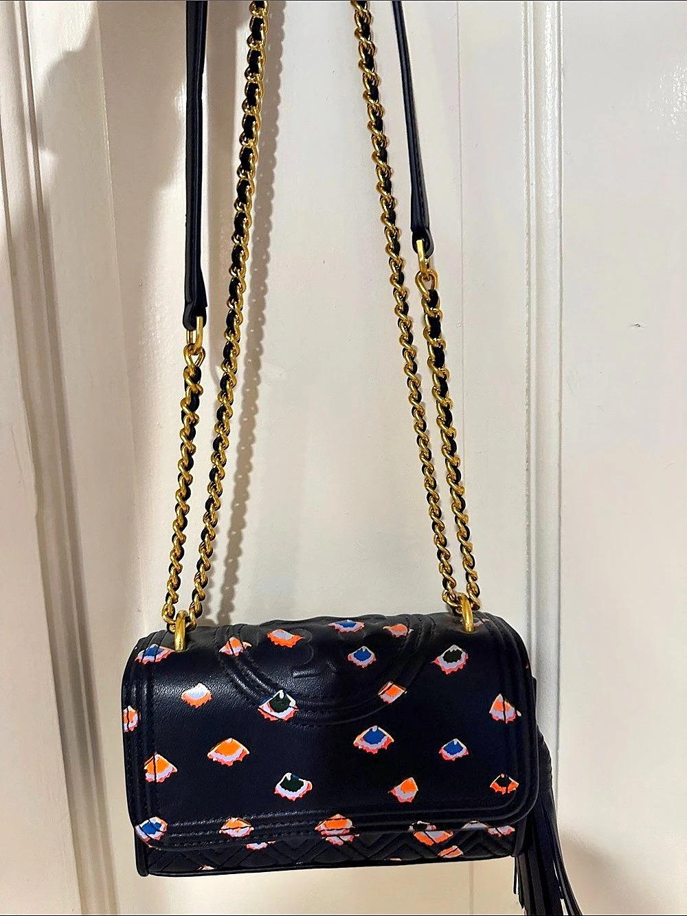 Tory Burch Fleming Convertible Shoulder Bag in Black & Orange